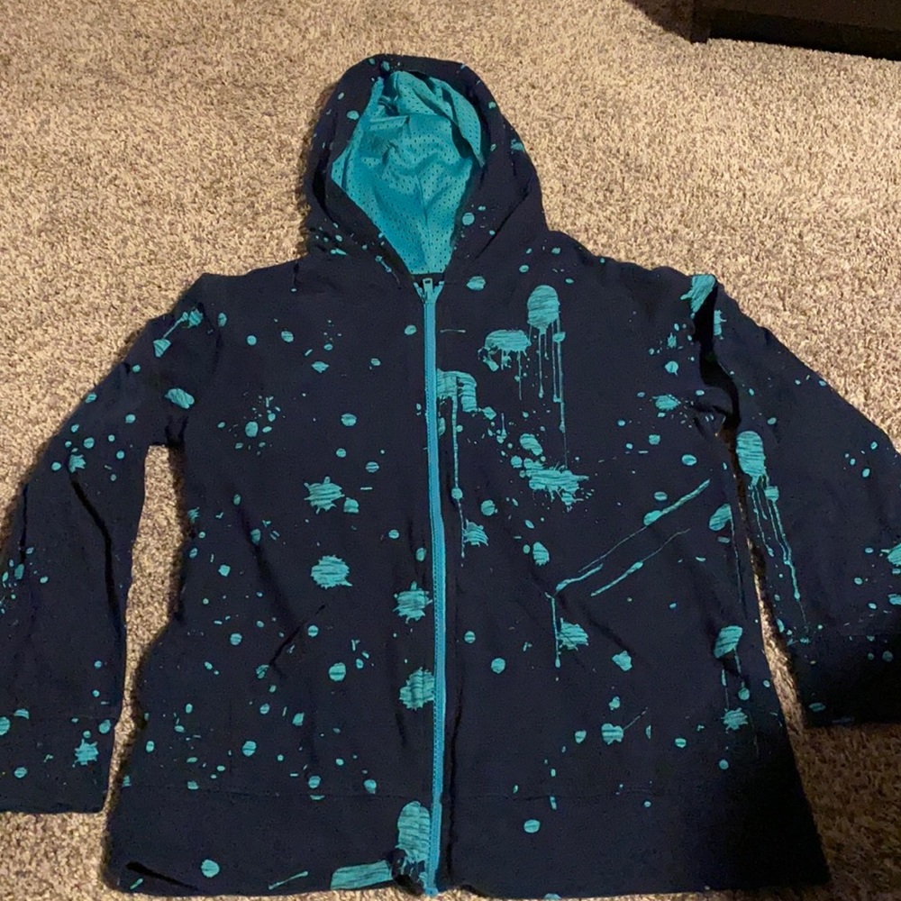 Boys large 10/12 zip up hoodie blue & teal
